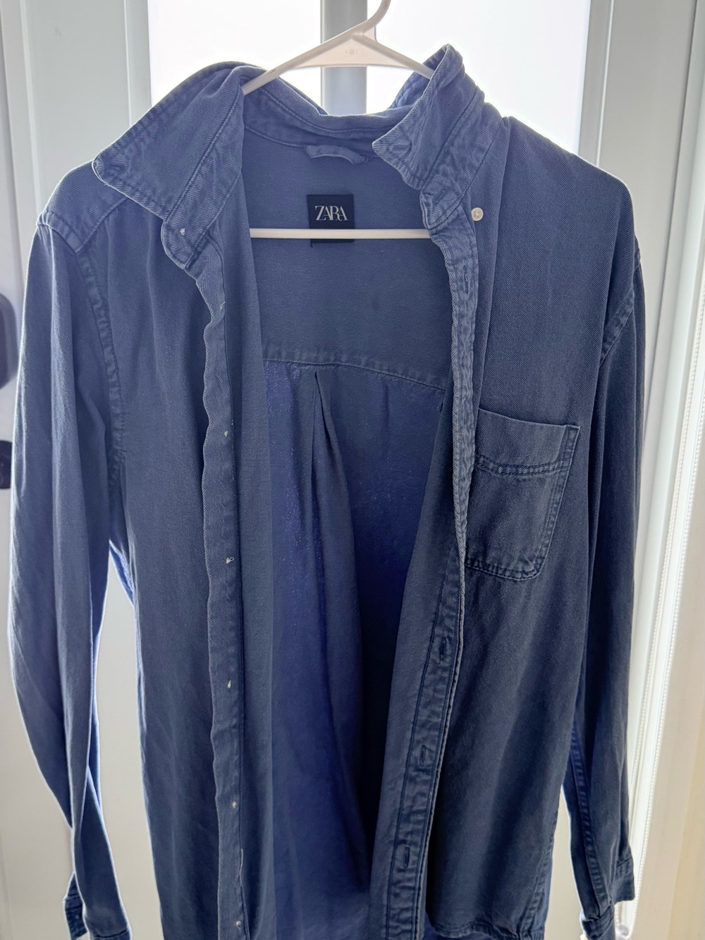 Zara Men's Dark Blue Casual Button-Down Shirt